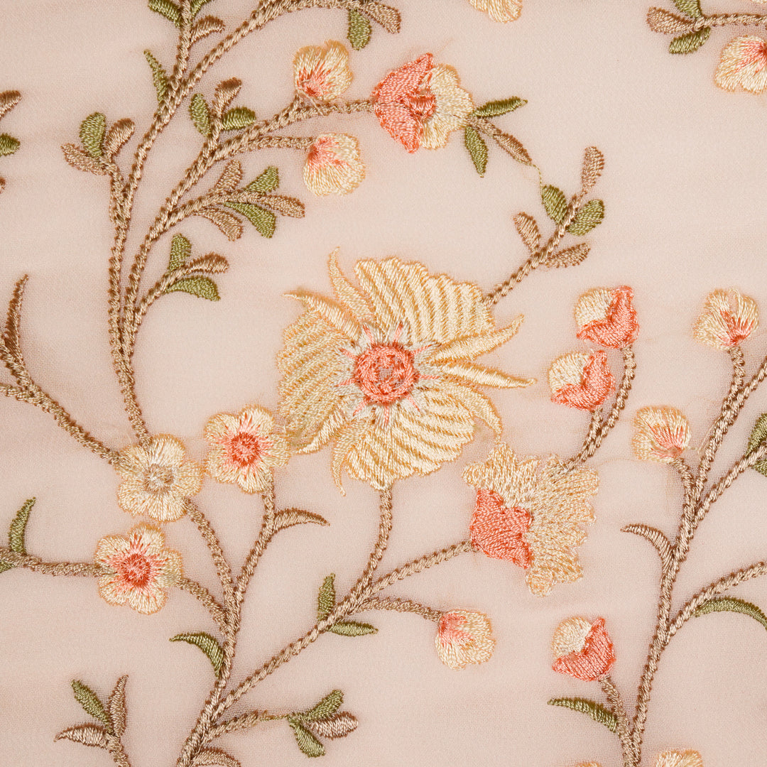 Mariyam Jaal on Light Peach Semi Georgette Embroidered Fabric