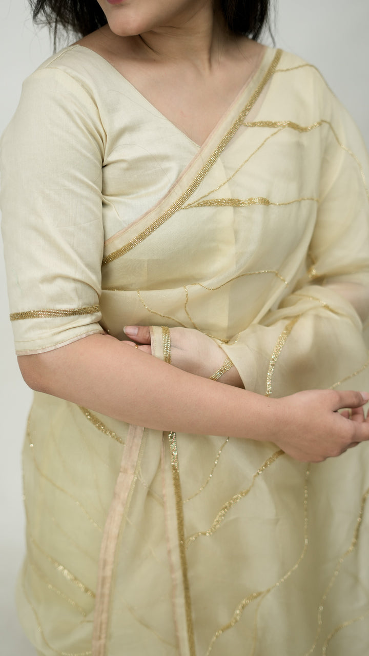 Sayonee Embroidered Saree on Cream Pure Silk Organza