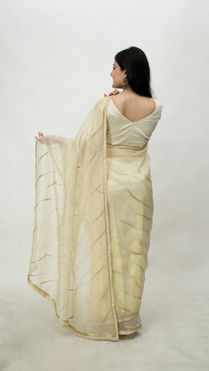 Sayonee Embroidered Saree on Cream Pure Silk Organza