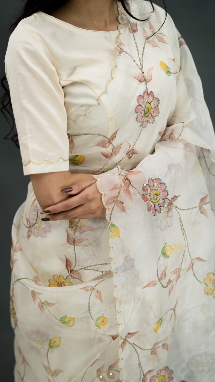 Shahana Embroidered Saree on Ivory Pure Silk Organza