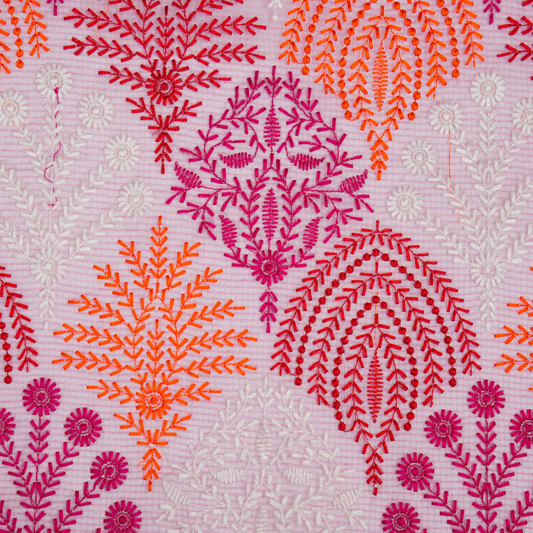 Mrinali Jaal on Pink Munga Kota Embroidered Fabric