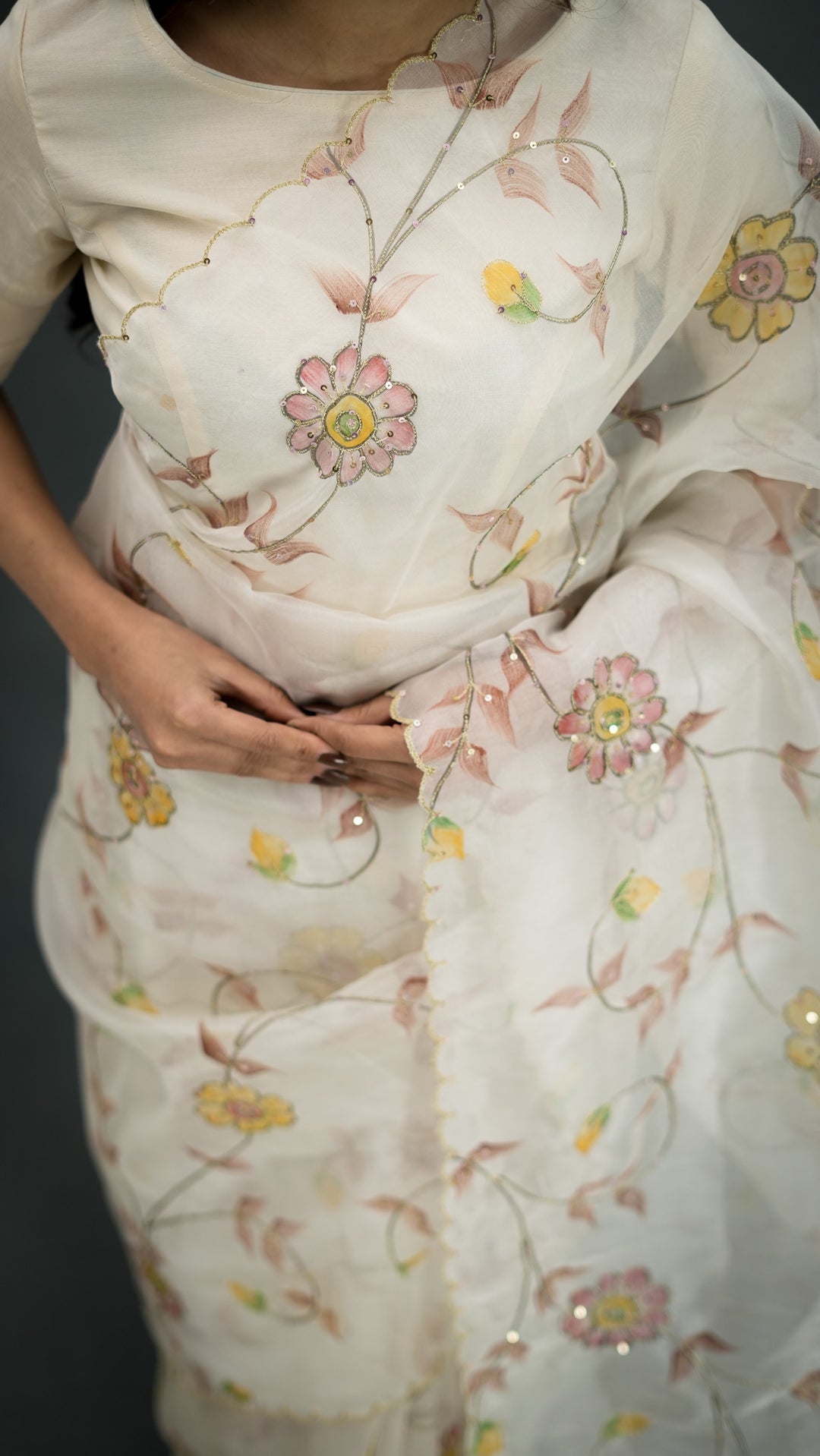 Shahana Embroidered Saree on Ivory Pure Silk Organza