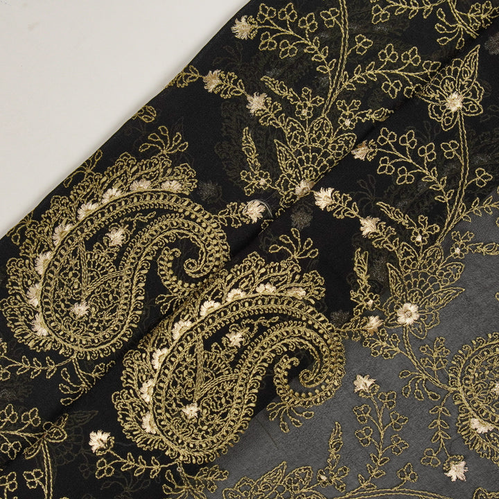 Afifa Jaal on Black Semi Georgette Embroidered Fabric