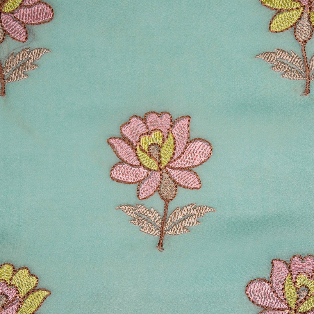 Kalini Buta on Sky Blue Semi Georgette Embroidered Fabric