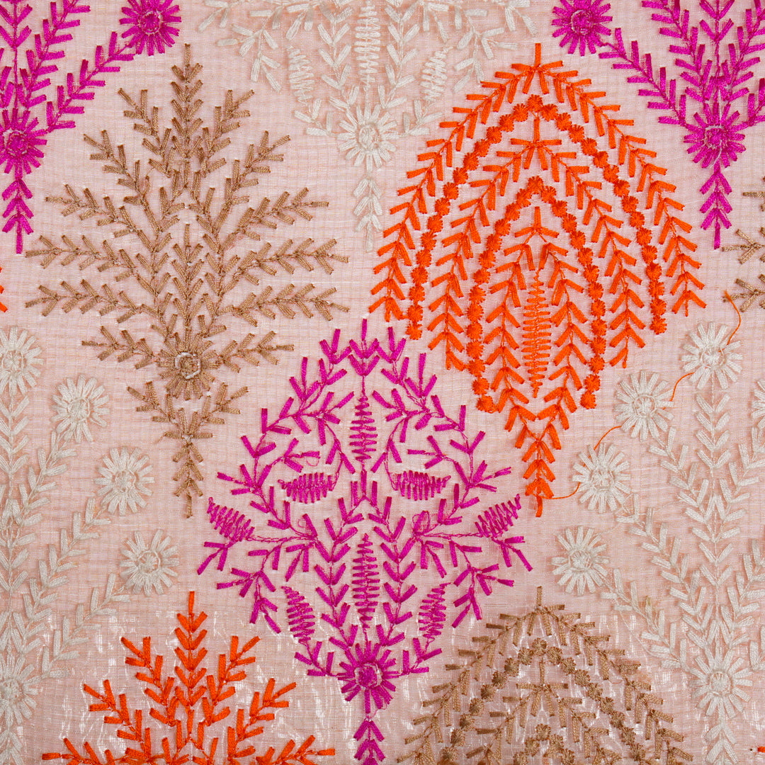 Mrinali Jaal on Light Peach Munga Kota Embroidered Fabric