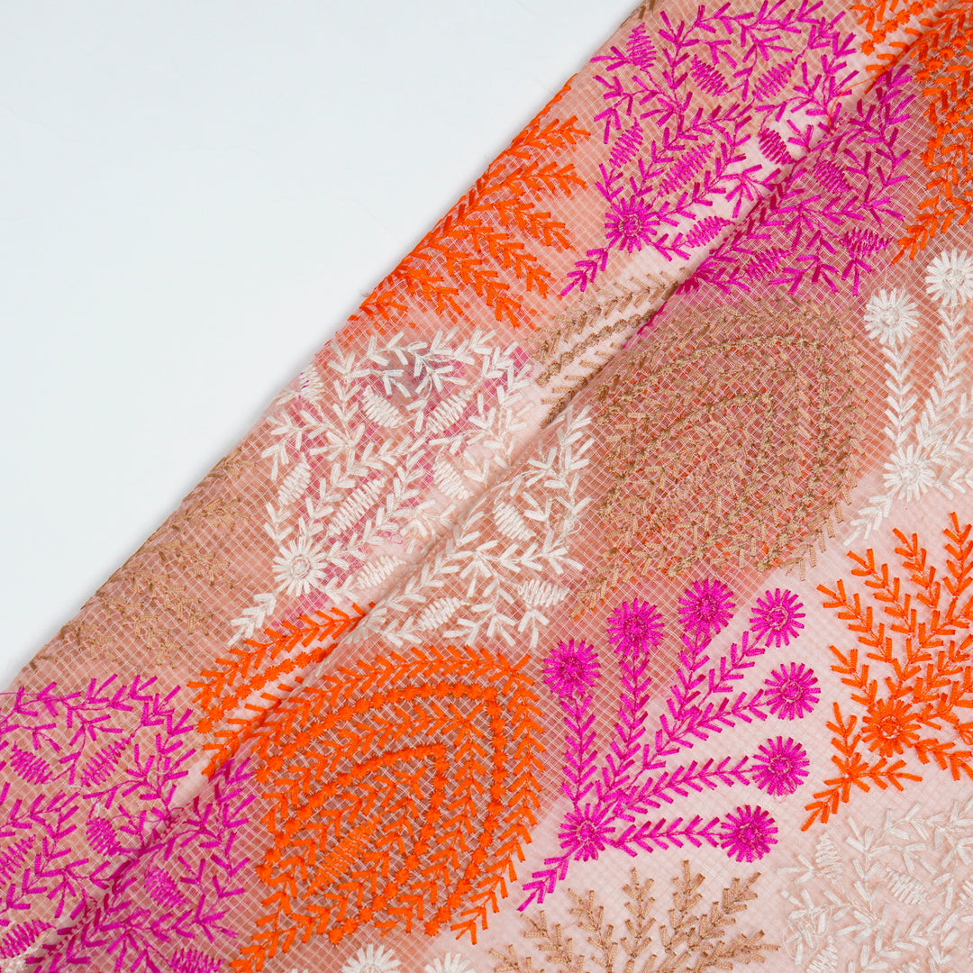 Mrinali Jaal on Light Peach Munga Kota Embroidered Fabric