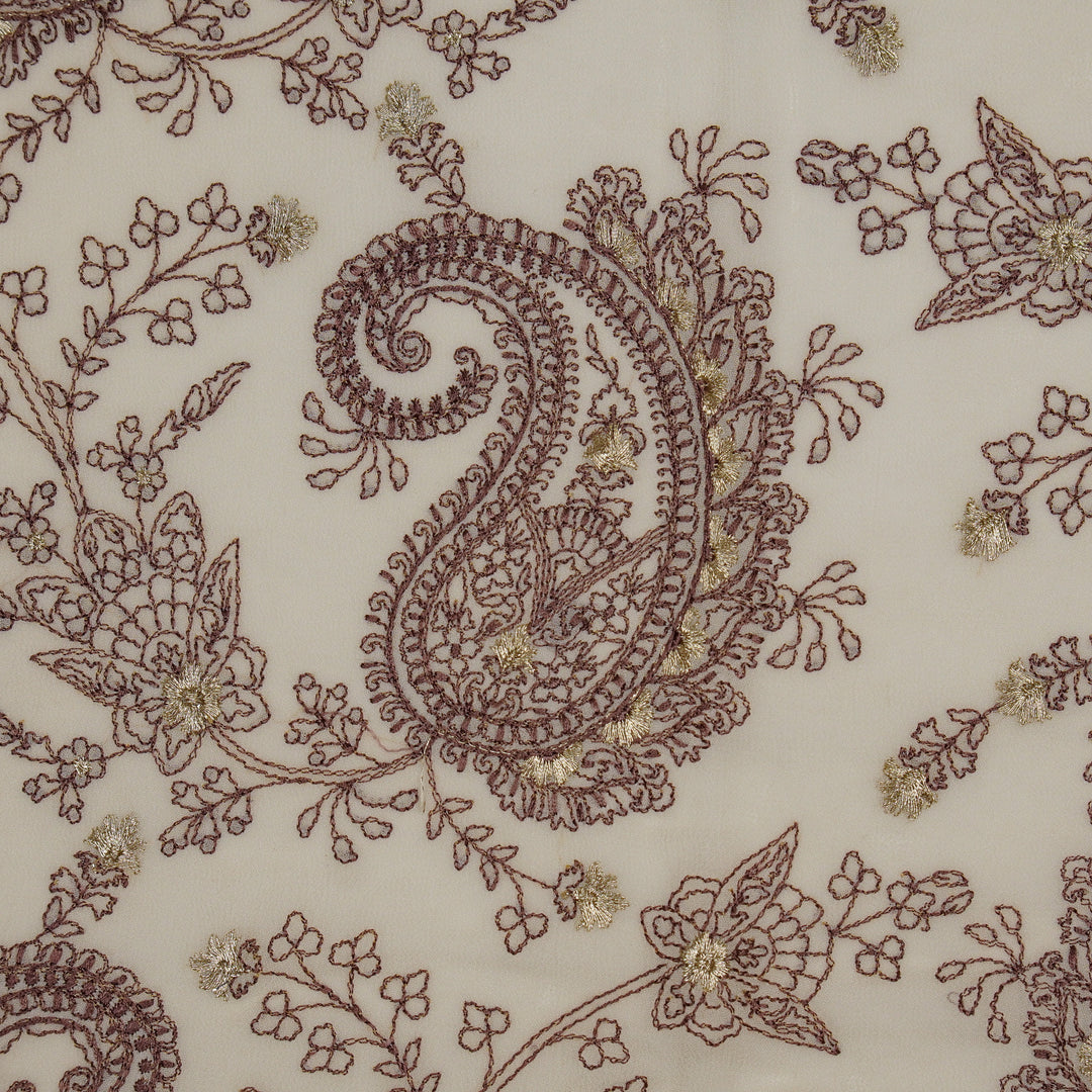 Afifa Jaal on Ivory Semi Georgette Embroidered Fabric