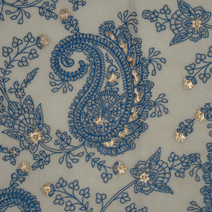 Afifa Jaal on Light Grey Semi Georgette Embroidered Fabric