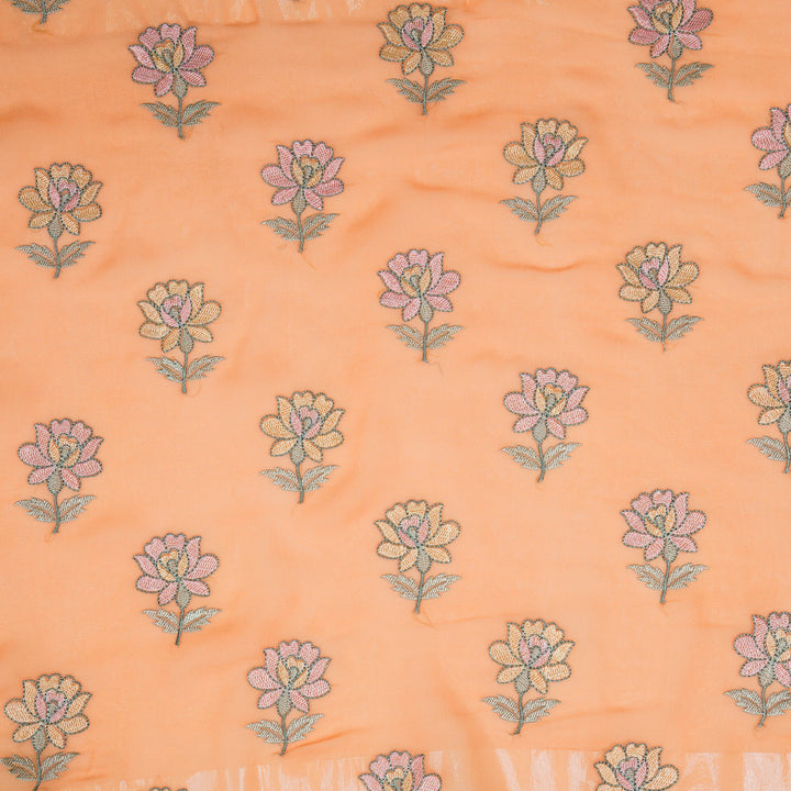 Kalini Buta on Peach Semi Georgette Embroidered Fabric