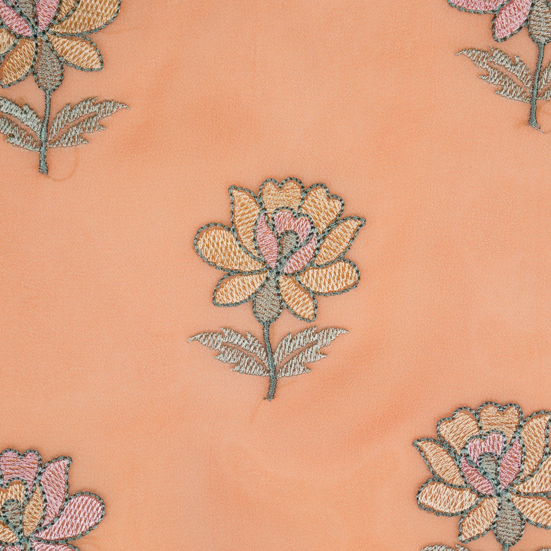 Kalini Buta on Peach Semi Georgette Embroidered Fabric