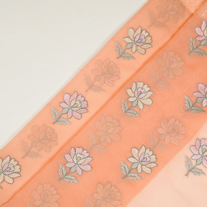 Kalini Buta on Peach Semi Georgette Embroidered Fabric