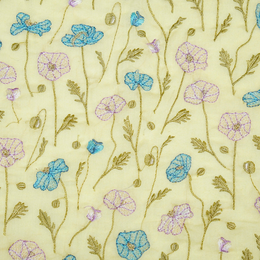 Tulika Jaal on Chick Yellow Malmal Embroidered Fabric