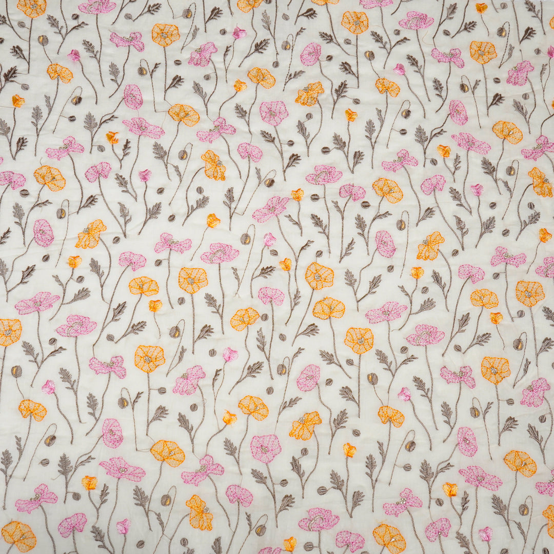 Tulika Jaal on Cream Malmal Embroidered Fabric