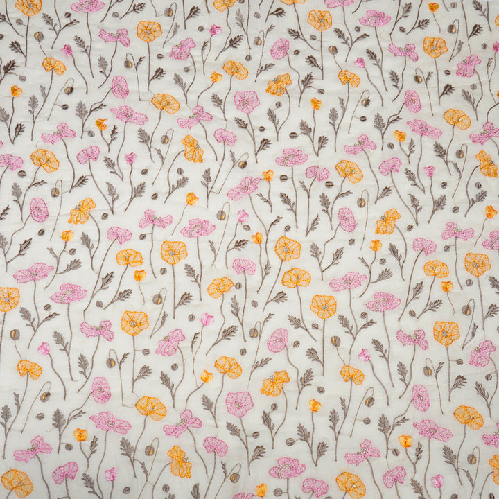 Tulika Jaal on Cream Malmal Embroidered Fabric