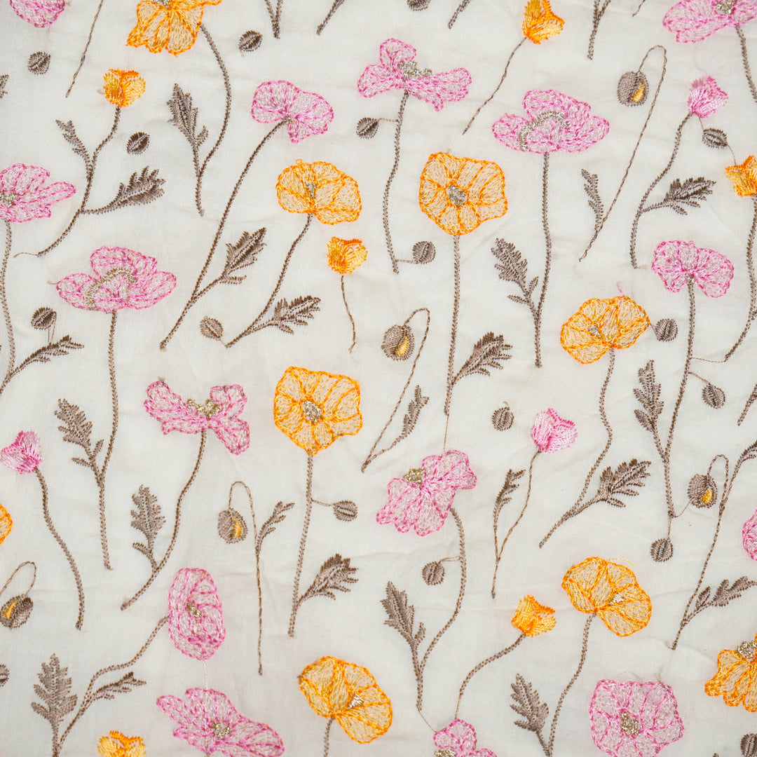 Tulika Jaal on Cream Malmal Embroidered Fabric