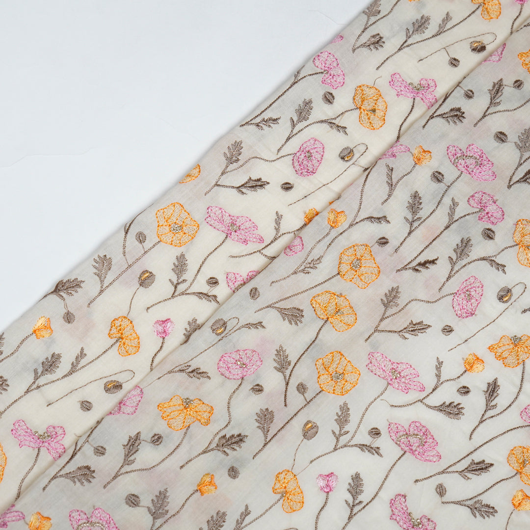 Tulika Jaal on Cream Malmal Embroidered Fabric