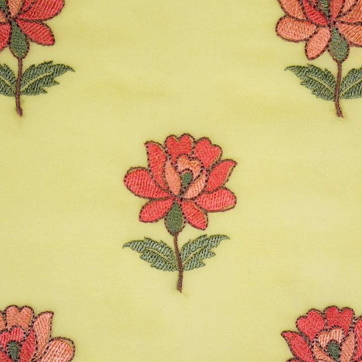 Kalini Buta on Lemon Semi Georgette Embroidered Fabric