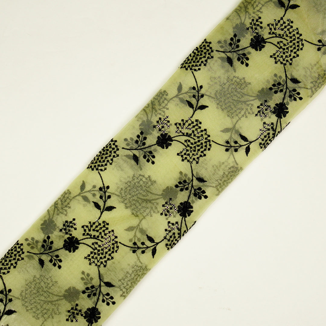 Nishika Jaal on Light Lemon Silk Organza Embroidered Fabric