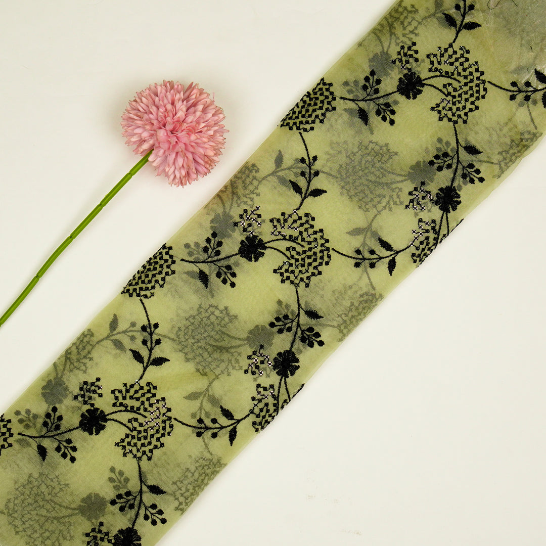 Nishika Jaal on Light Lemon Silk Organza Embroidered Fabric