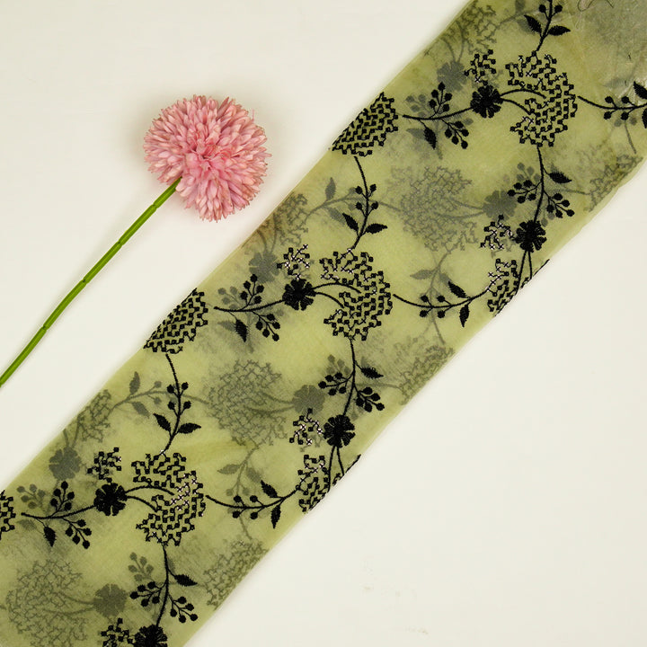 Nishika Jaal on Light Lemon Silk Organza Embroidered Fabric