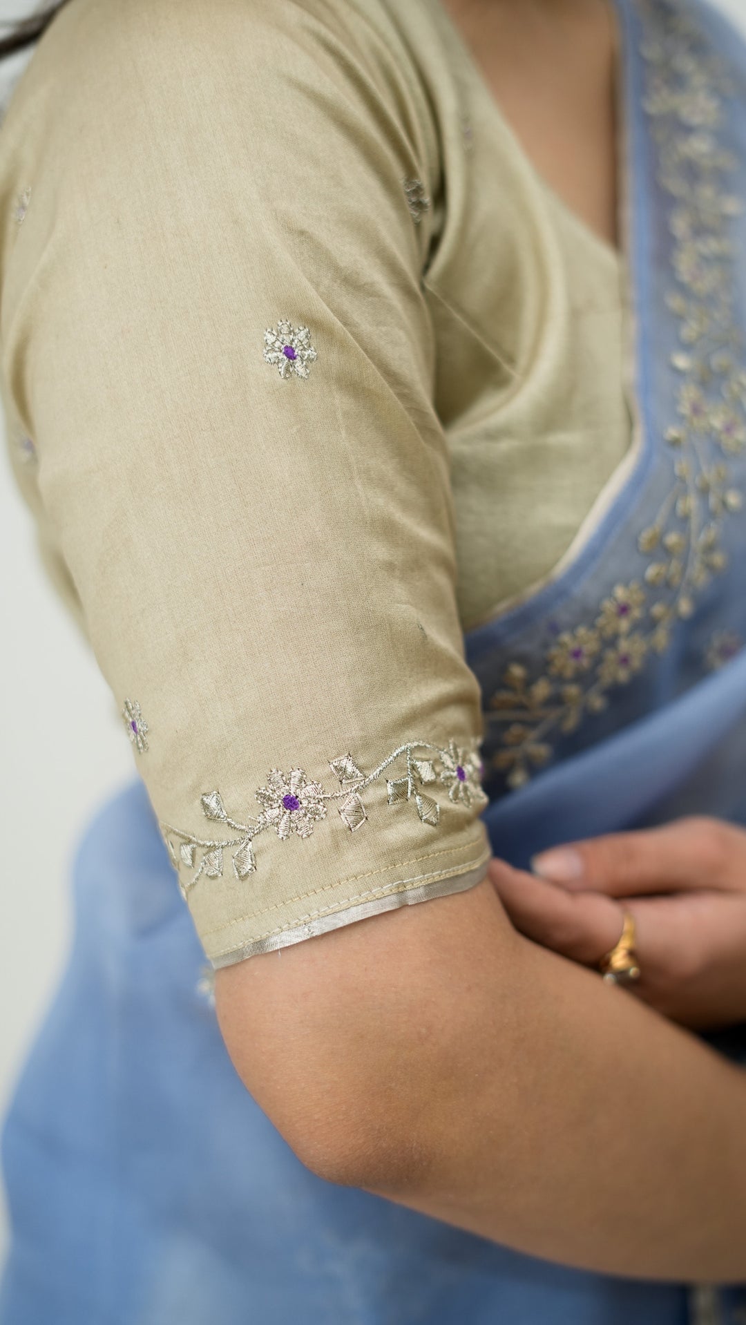 Vashti Embroidered Saree on Sky Blue Pure Silk Organza