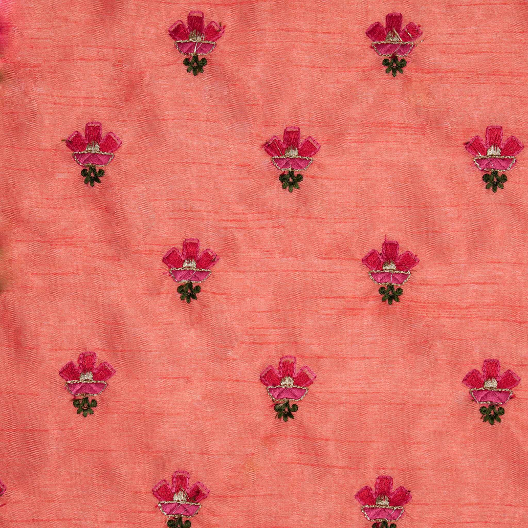Trifla Buti on Gajari Semi Raw Silk Embroidered Fabric