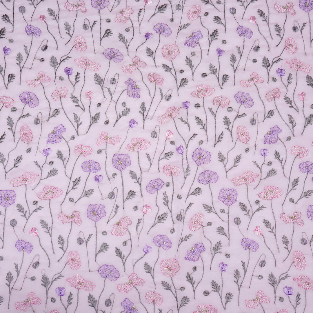 Tulika Jaal on Light Mauve Malmal Embroidered Fabric