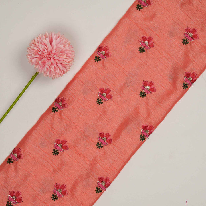 Trifla Buti on Gajari Semi Raw Silk Embroidered Fabric