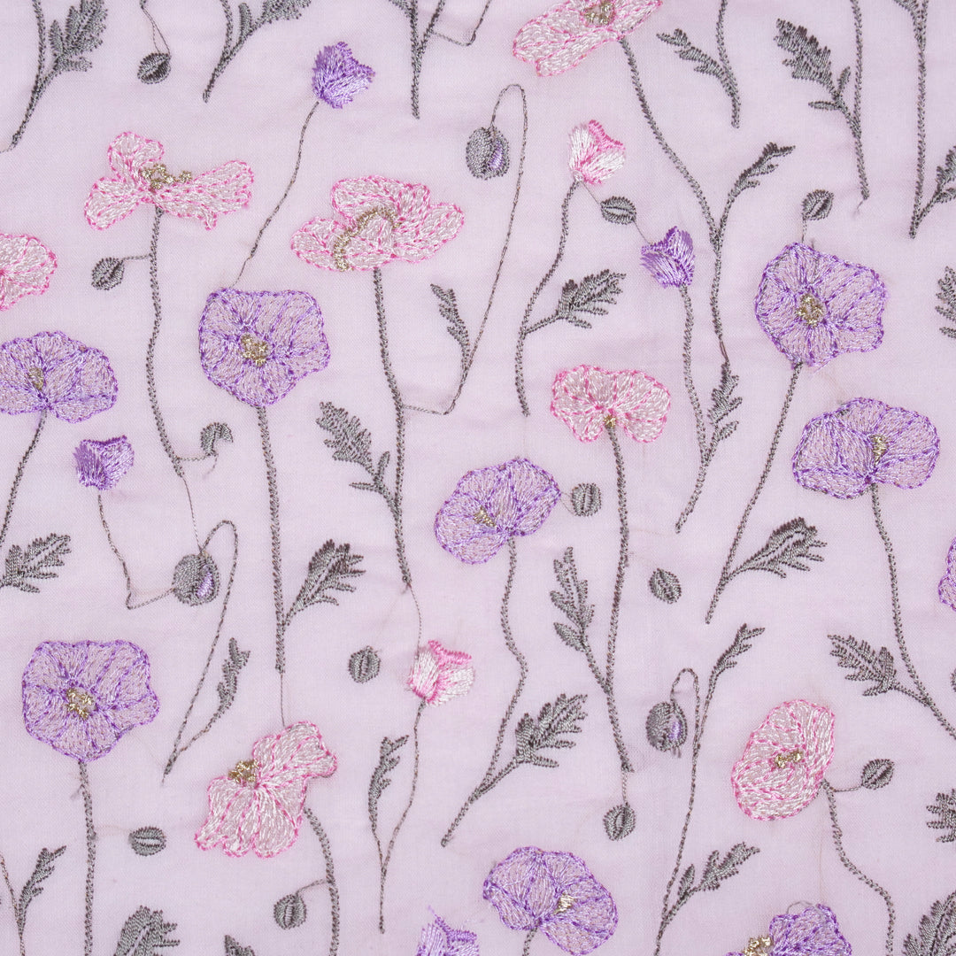 Tulika Jaal on Light Mauve Malmal Embroidered Fabric