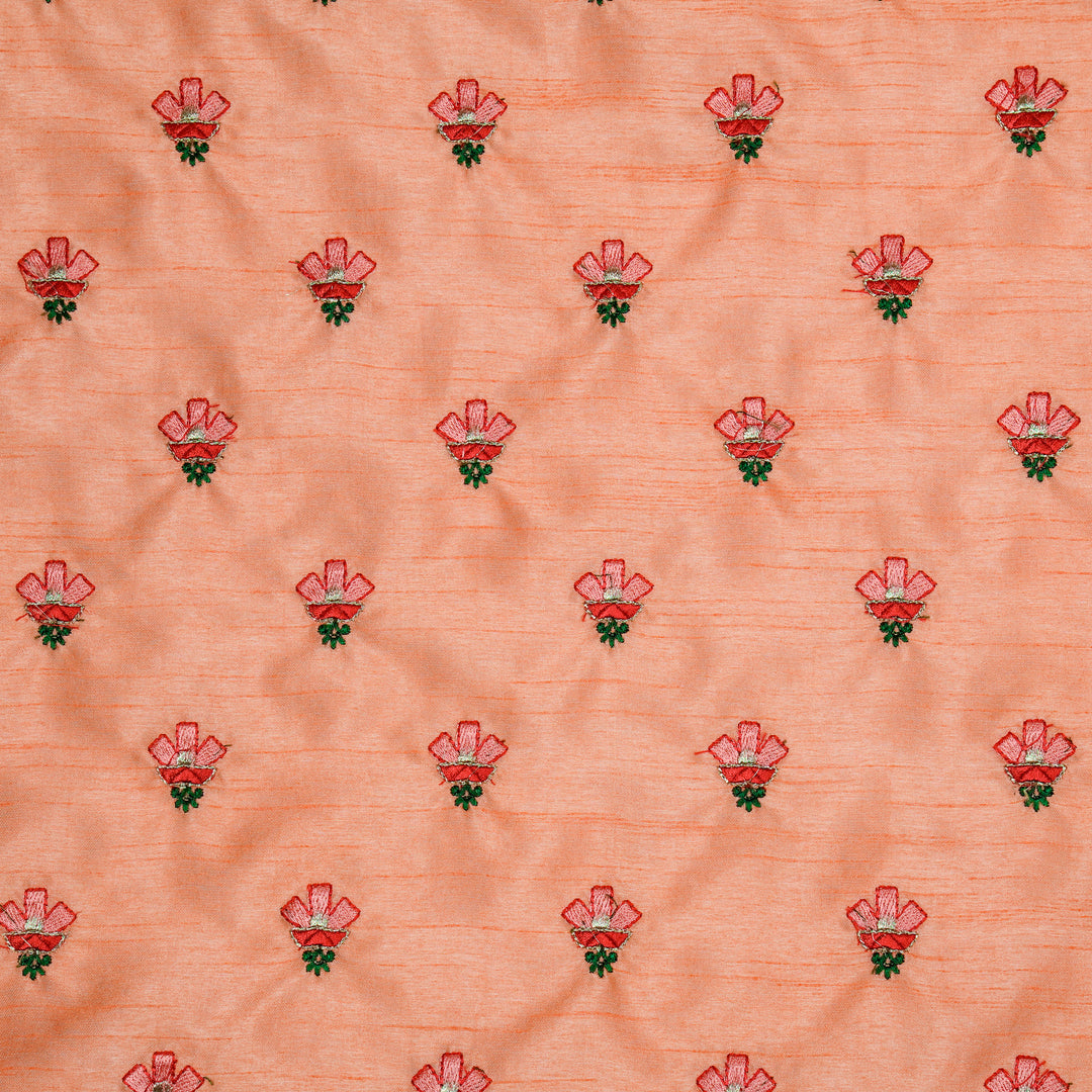 Trifla Buti on Light Peach Dola Silk Embroidered Fabric