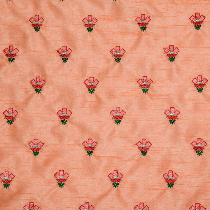 Trifla Buti on Light Peach Dola Silk Embroidered Fabric