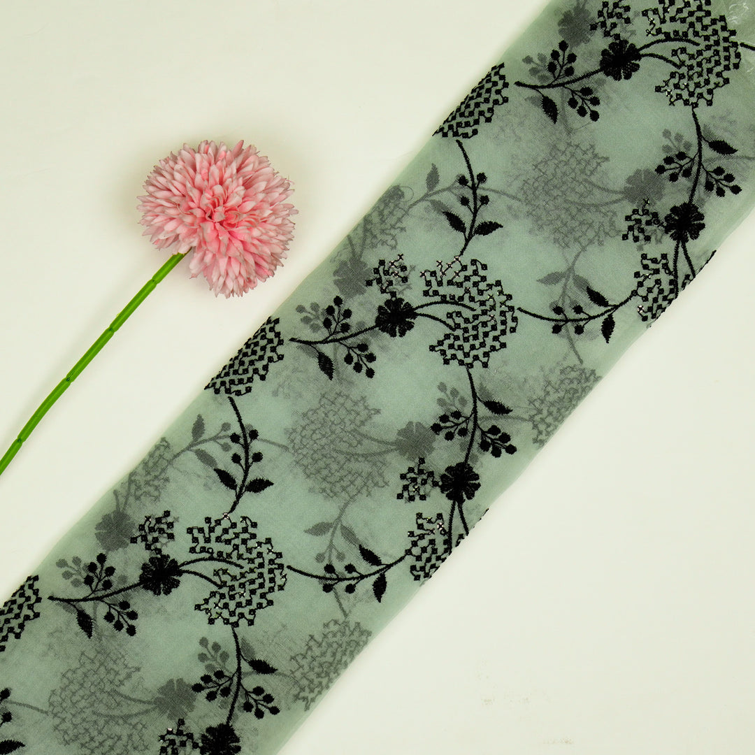 Nishika Jaal on Light Aqua Silk Organza Embroidered Fabric