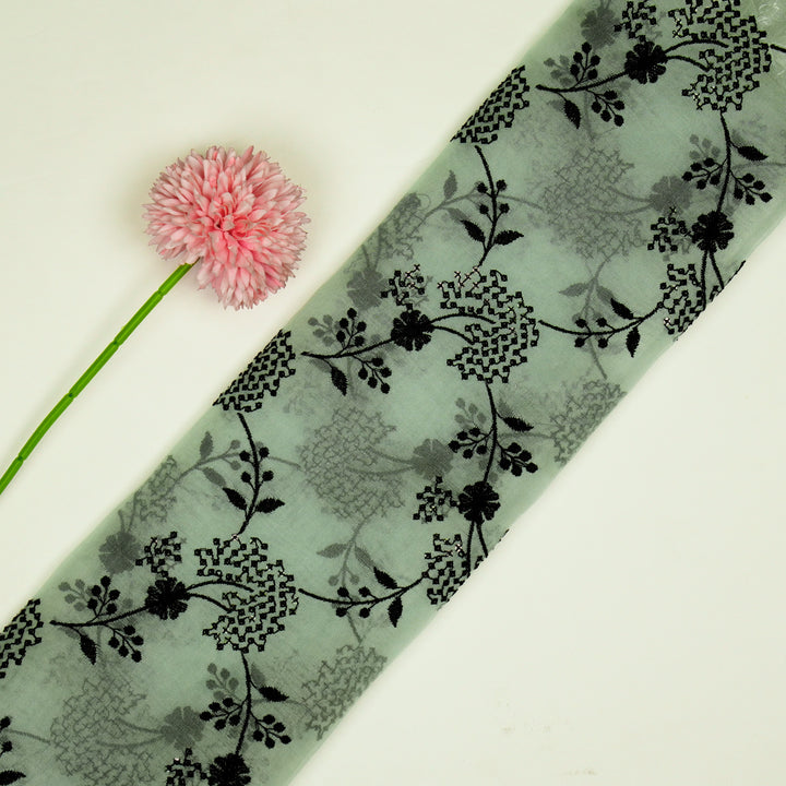 Nishika Jaal on Light Aqua Silk Organza Embroidered Fabric