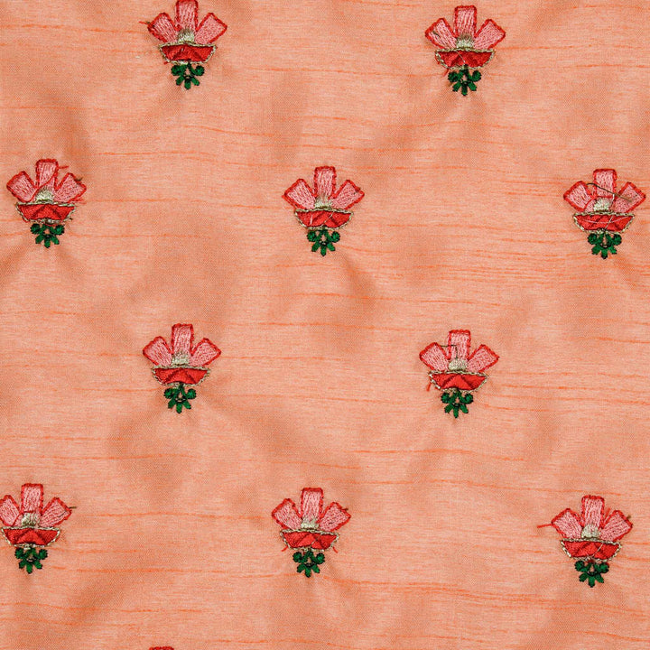 Trifla Buti on Light Peach Semi Raw Silk Embroidered Fabric
