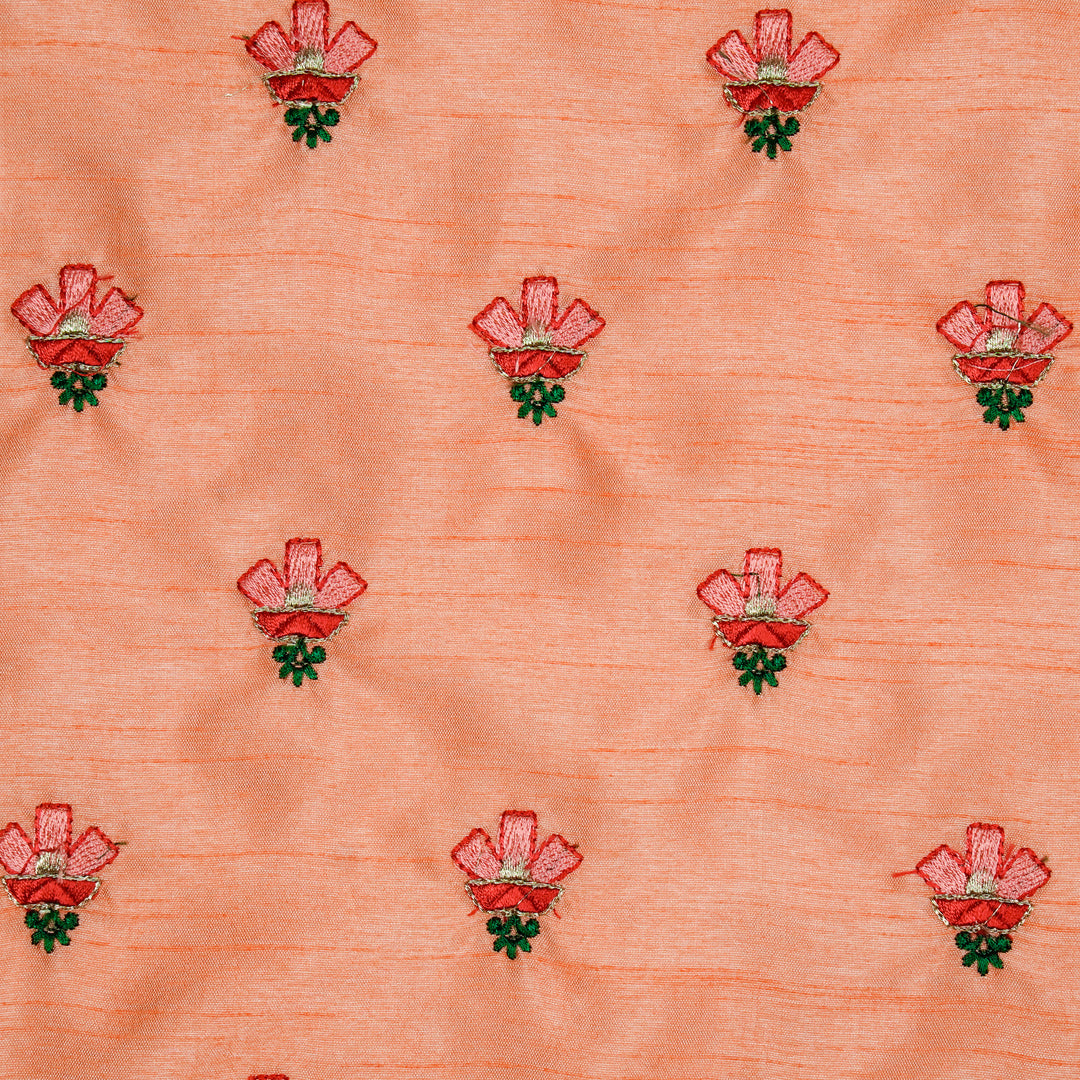 Trifla Buti on Light Peach Dola Silk Embroidered Fabric