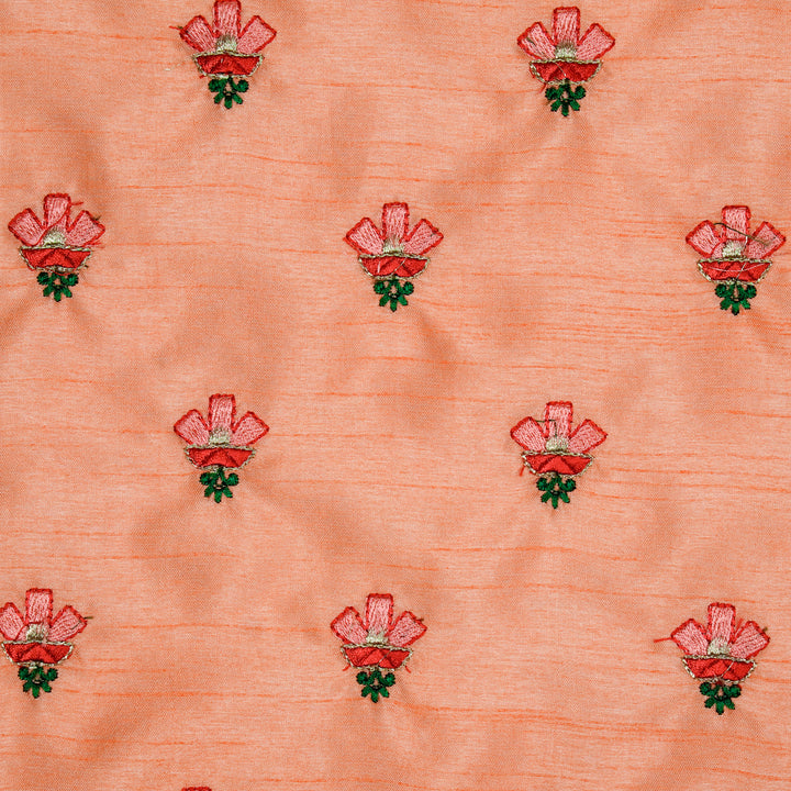 Trifla Buti on Light Peach Dola Silk Embroidered Fabric
