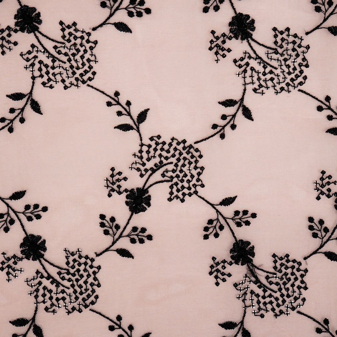 Nishika Jaal on Light Pink Silk Organza Embroidered Fabric