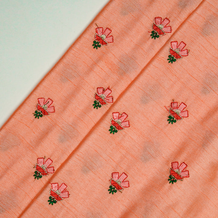 Trifla Buti on Light Peach Dola Silk Embroidered Fabric