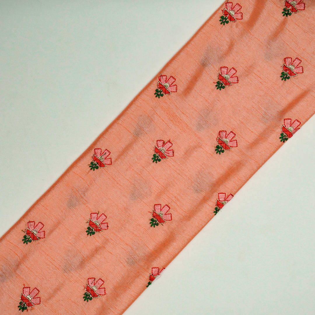 Trifla Buti on Light Peach Dola Silk Embroidered Fabric