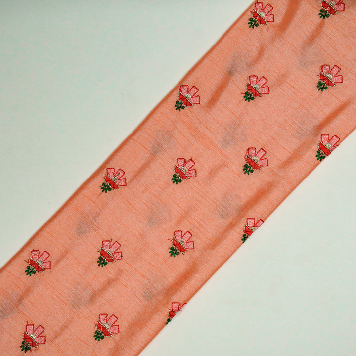 Trifla Buti on Light Peach Dola Silk Embroidered Fabric