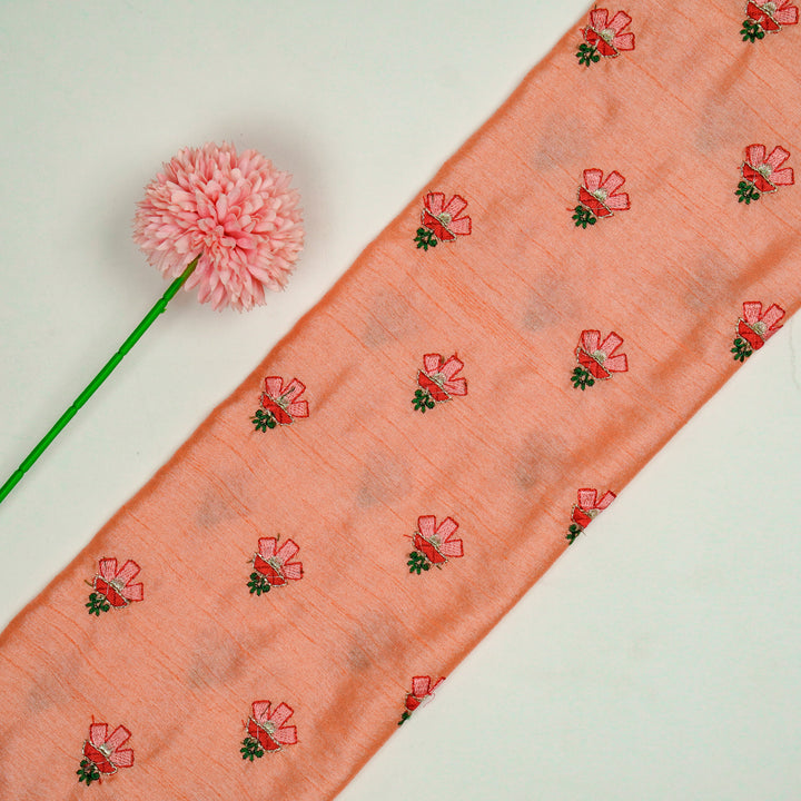 Trifla Buti on Light Peach Dola Silk Embroidered Fabric