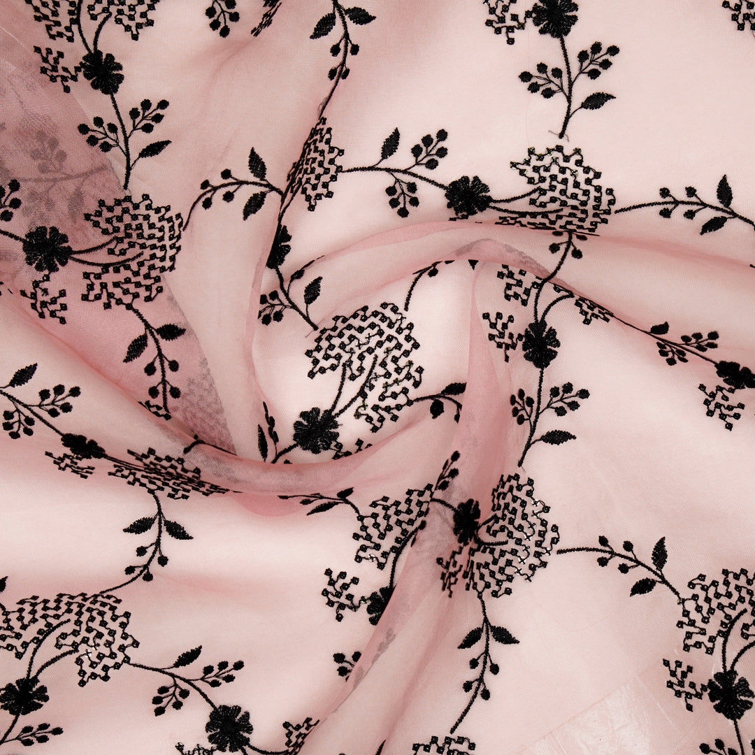 Nishika Jaal on Light Pink Silk Organza Embroidered Fabric