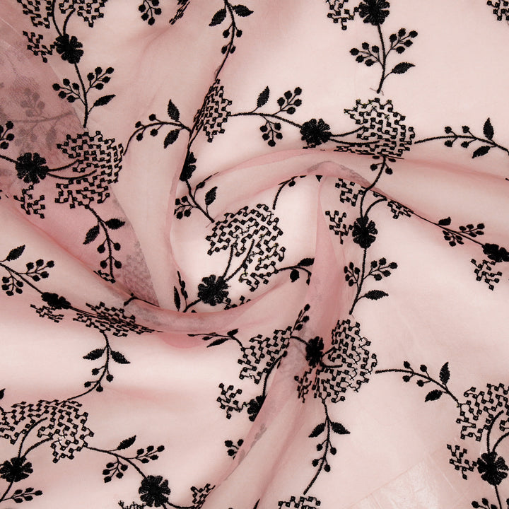 Nishika Jaal on Light Pink Silk Organza Embroidered Fabric