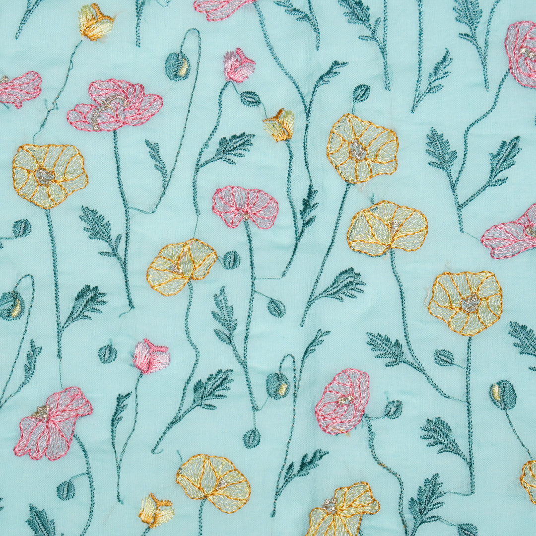 Tulika Jaal on Light Turquoise Malmal Embroidered Fabric