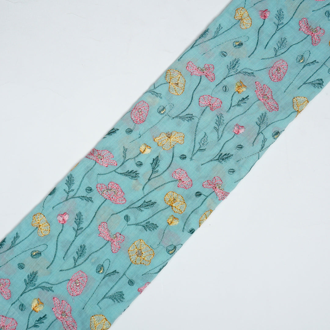 Tulika Jaal on Light Turquoise Malmal Embroidered Fabric