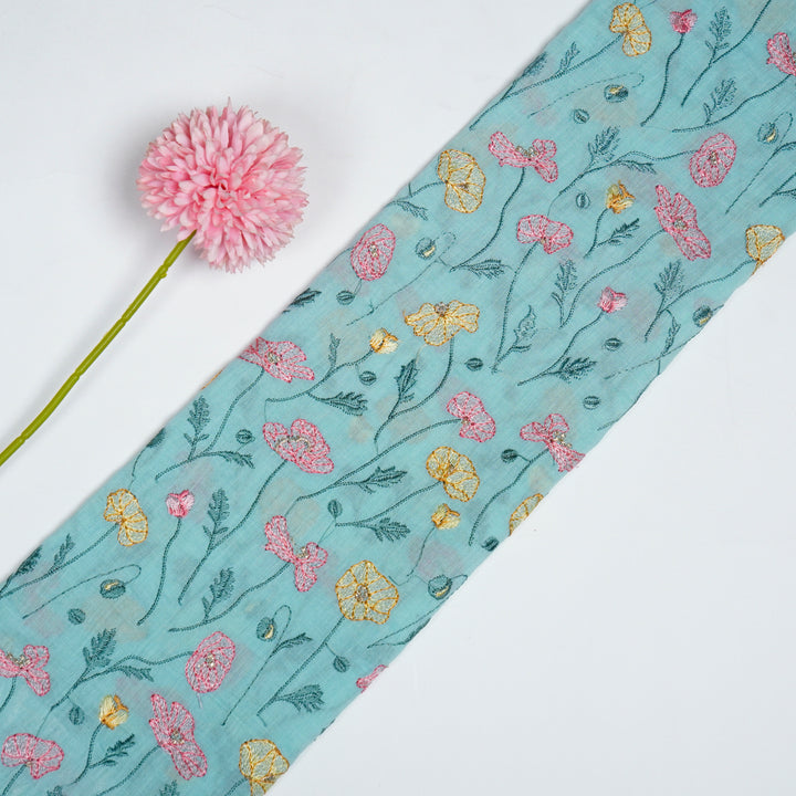 Tulika Jaal on Light Turquoise Malmal Embroidered Fabric