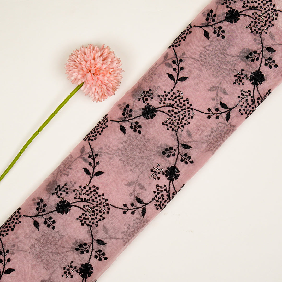 Nishika Jaal on Light Pink Silk Organza Embroidered Fabric