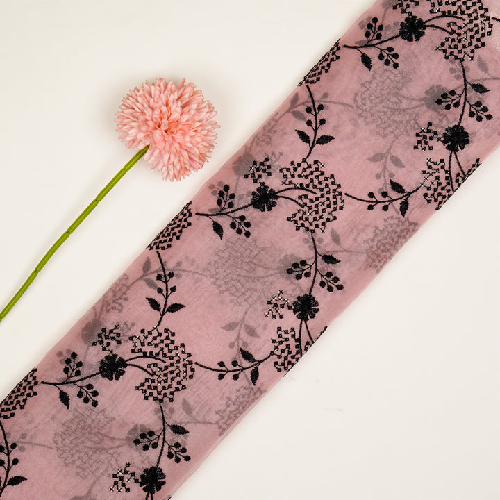 Nishika Jaal on Light Pink Silk Organza Embroidered Fabric