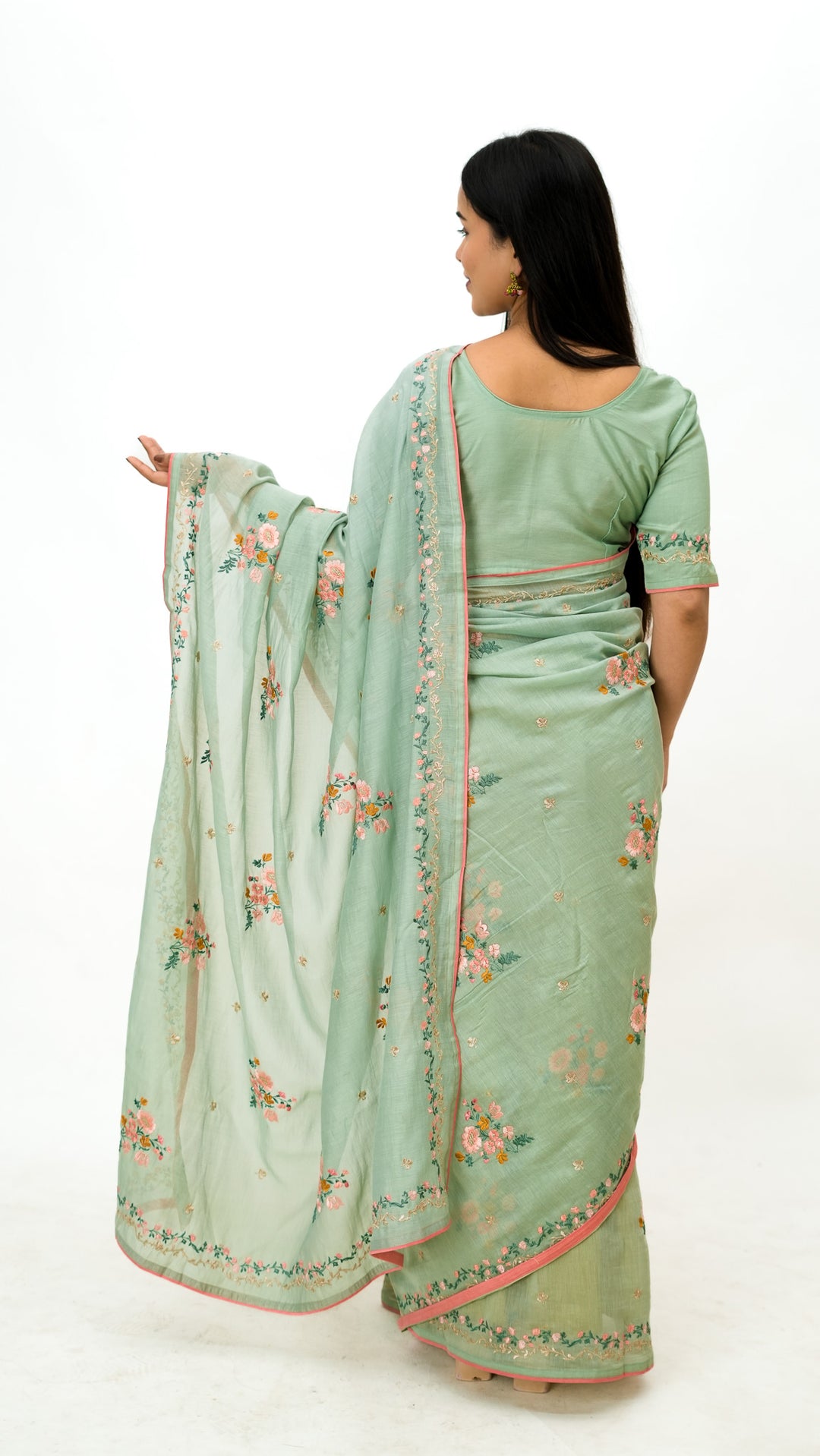 Neerangi Embroidered Saree on Light Teal Cotton Silk