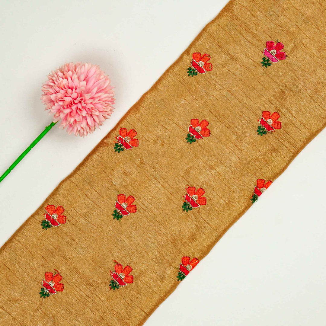 Trifla Buti on Beige Semi Raw Silk Embroidered Fabric
